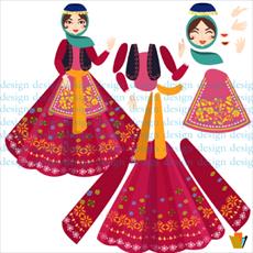 فایل وکتور زن جوان با پوشش سنتی قدیمی ایرانی